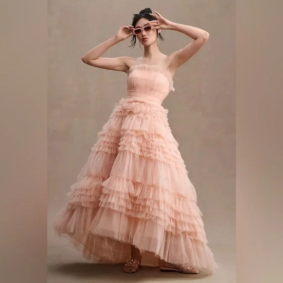 MAC DUGGAL
Pink Strapless Tulle Ruffle Gown Anthropologie - Picture 5 of 17